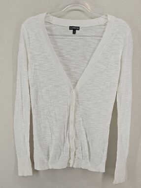 Express Cream White V-Neck Button-Front Cardigan Size Small